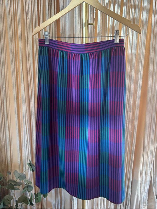 Vintage Dresses & Skirts - Vintage 1980s Jewel Tone plaid Midi Skirt High Waist A-Line Multi Color 8